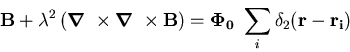 \begin{displaymath}\mathbf{B_i}(\mathbf{r}) = \frac{\mbox{\boldmath$\Phi_0$ }}{2 . . . 
 . . . ft(\frac{\vert\mathbf{r}-\mathbf{r_i}\vert}{\lambda(T)}\right)
\end{displaymath}