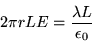 \begin{displaymath}2 \pi r L E = {\lambda L \over \epsilon_0} %
\end{displaymath}