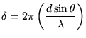 ${\displaystyle
\delta = 2\pi \left( d \sin \theta \over \lambda \right)
}$