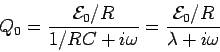 \begin{displaymath}
Q_0 = { {\cal E}_0/R \over
{1/RC} + i \omega }
= {{\cal E}_0/R \over \lambda + i \omega}
\end{displaymath}